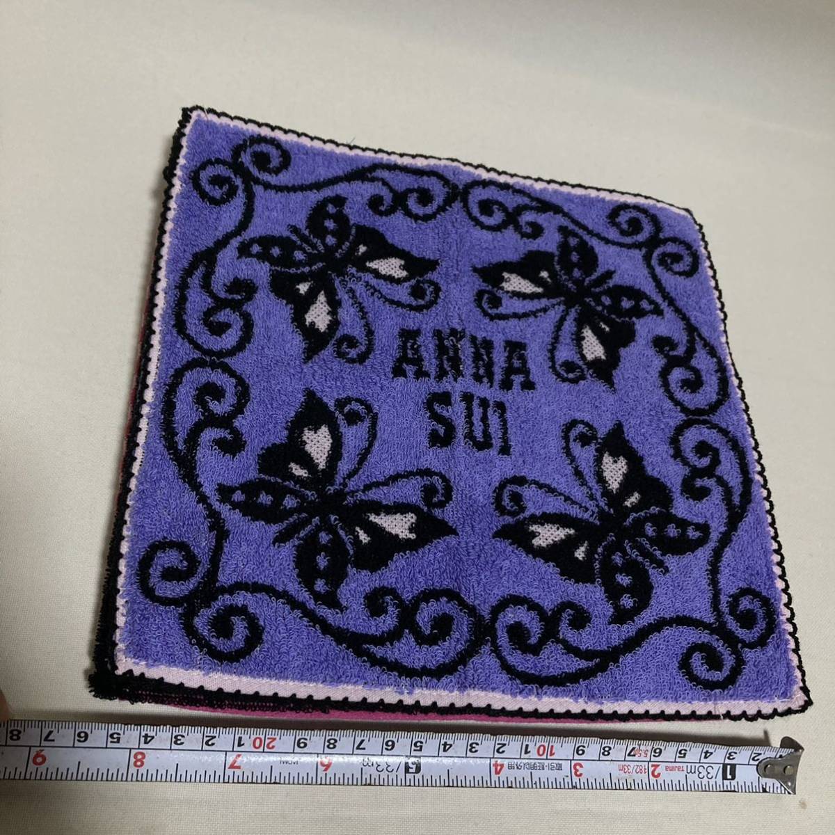 ANNA SUI アナスイ フローラル ラティス ハート＆ローズ柄 タオルハンカチ ２枚セット 赤紫×ラベンダー 22 12 231222  送料無料 通販