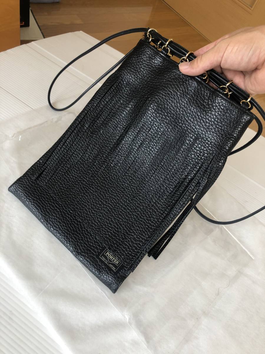 ポーター　5525 gallery　ギャラリー　FRINGE POUCH　ポーチ　牛革　本革　レザー　フリンジ　バッグ　タンカー　ハンド　ほぼ新品_画像5