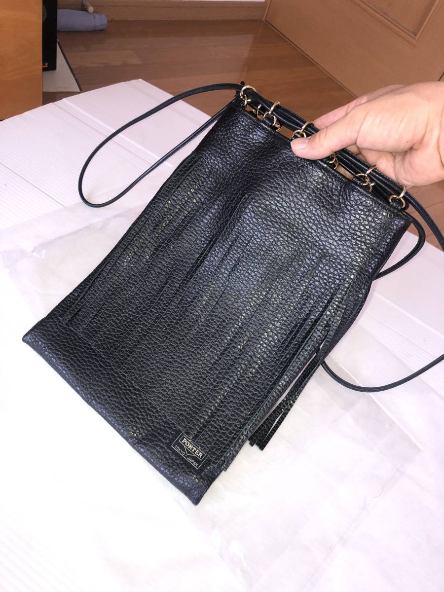 ポーター　5525 gallery　ギャラリー　FRINGE POUCH　ポーチ　牛革　本革　レザー　フリンジ　バッグ　タンカー　ハンド　ほぼ新品_画像6