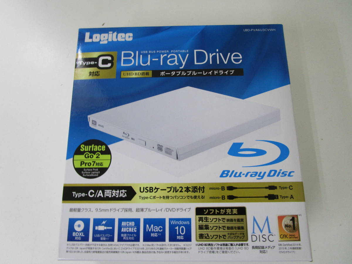 Logitec ロジテック ポータブル ブルーレイ ドライブ Blu-ray LBD-PVA6U3CVWH 激安1円スタート_画像1