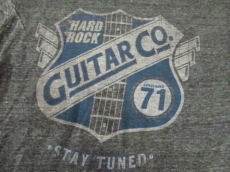 送料無料 G② 美品 HARD ROCK GUITAR ハードロックカフェ ビンテージ 加工 ロゴ プリント 半袖 Tシャツ カットソー S グレー_画像4