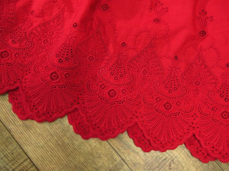  free shipping G② KEITH Keith on goods floral print flower embroidery cotton race pleated skirt 38 red . color 
