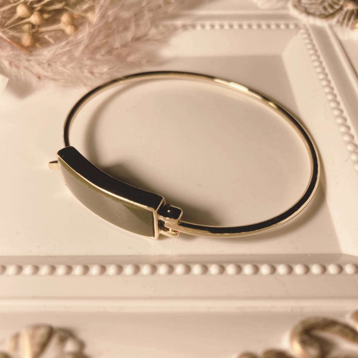 ゴールド　ブレスレット　オリーブ　グリーン　Gold bracelet japan Vintage　accessories　0020_画像1