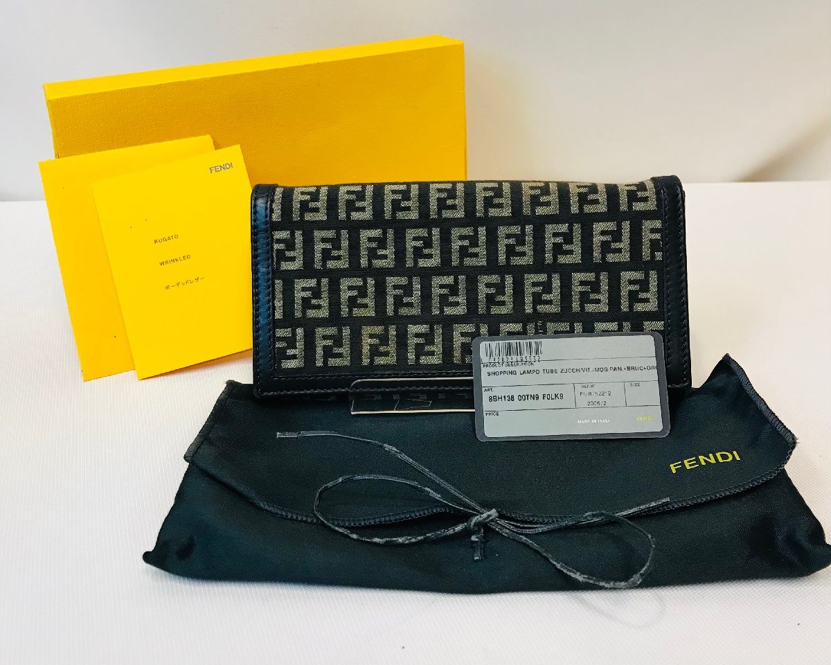 qob.YKB10　FENDI フェンディ　ズッキーノ　レザー×キャンバス　長財布　ブラウン_画像1