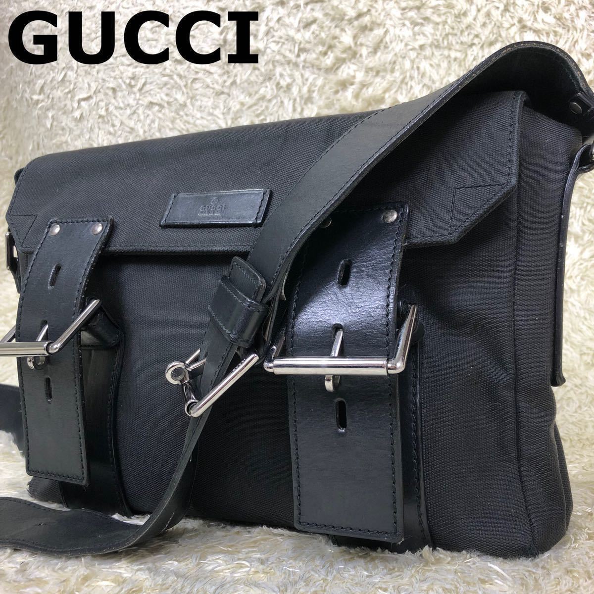 GUCCI ショルダーバッグ メッセンジャー 黒色 キャンバス メンズ | www