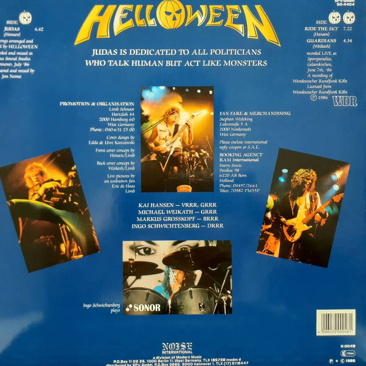 ドイツNOISEオリジ12インチ！デビュー曲！Helloween / Judas / Ride The Sky / Guardians 1986年 N 0048 ハロウィン カイ・ハンセン_画像2