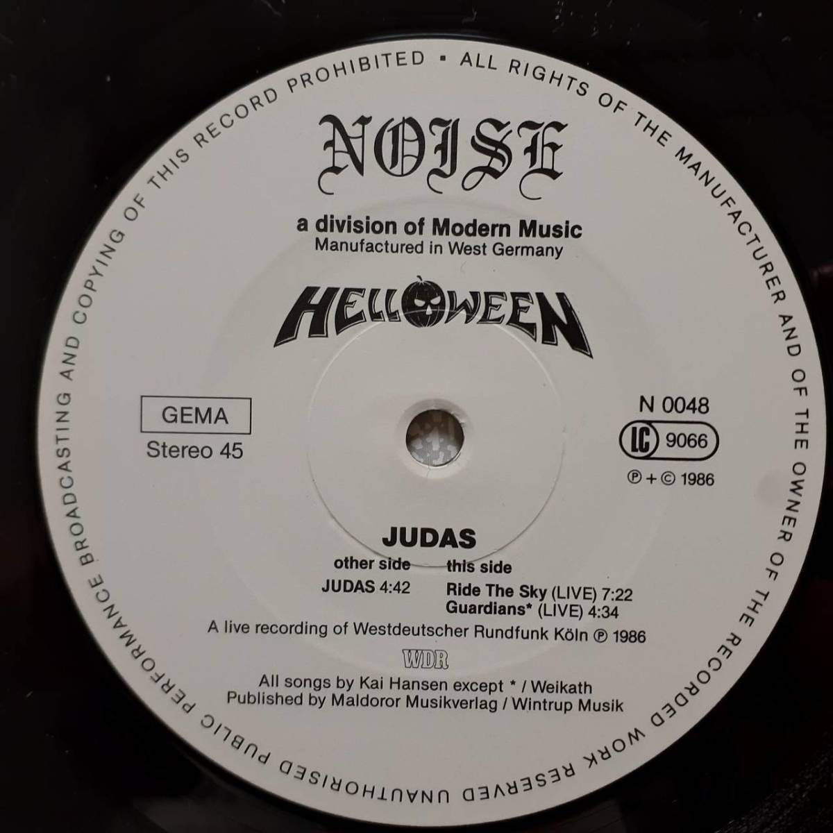 ドイツNOISEオリジ12インチ！デビュー曲！Helloween / Judas / Ride The Sky / Guardians 1986年 N 0048 ハロウィン カイ・ハンセン_画像4