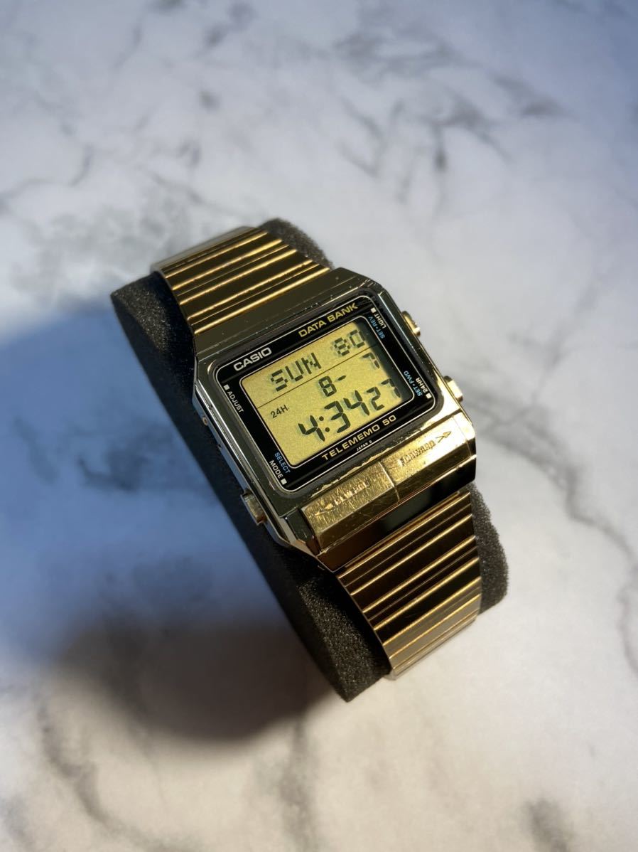 ★80's Vintage ★【送料無料】CASIO DATABANK DB-500G GOLD ゴールド 電池新品 豆球ライト オールドカシオ データバンク チープカシオ !