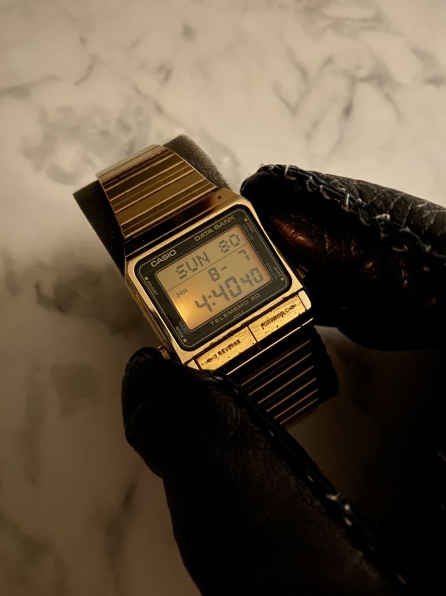 ★80's Vintage ★【送料無料】CASIO DATABANK DB-500G GOLD ゴールド 電池新品 豆球ライト オールドカシオ データバンク チープカシオ !
