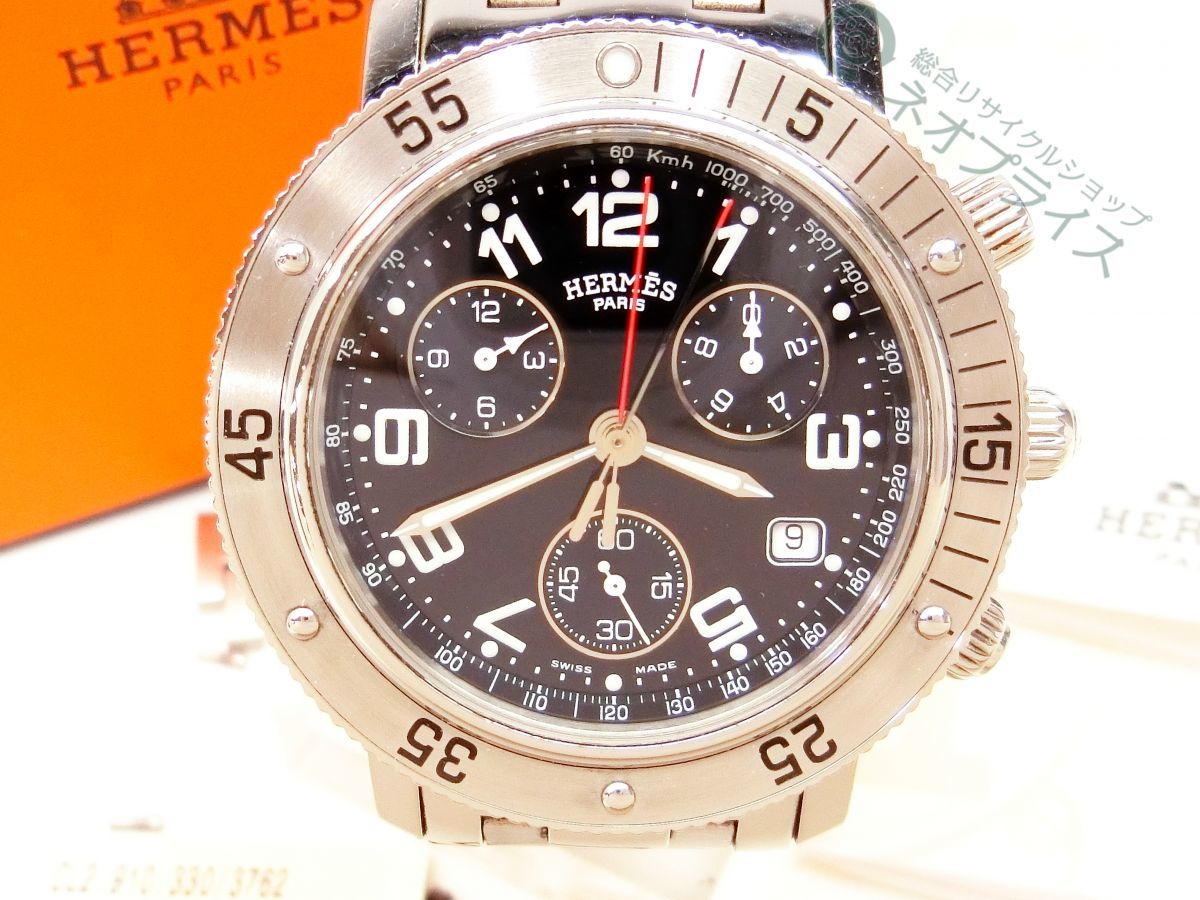 ◆N2054 HERMES エルメス クリッパー CL2.910 クロノグラフ メンズ クオーツ 腕時計 美品_画像2