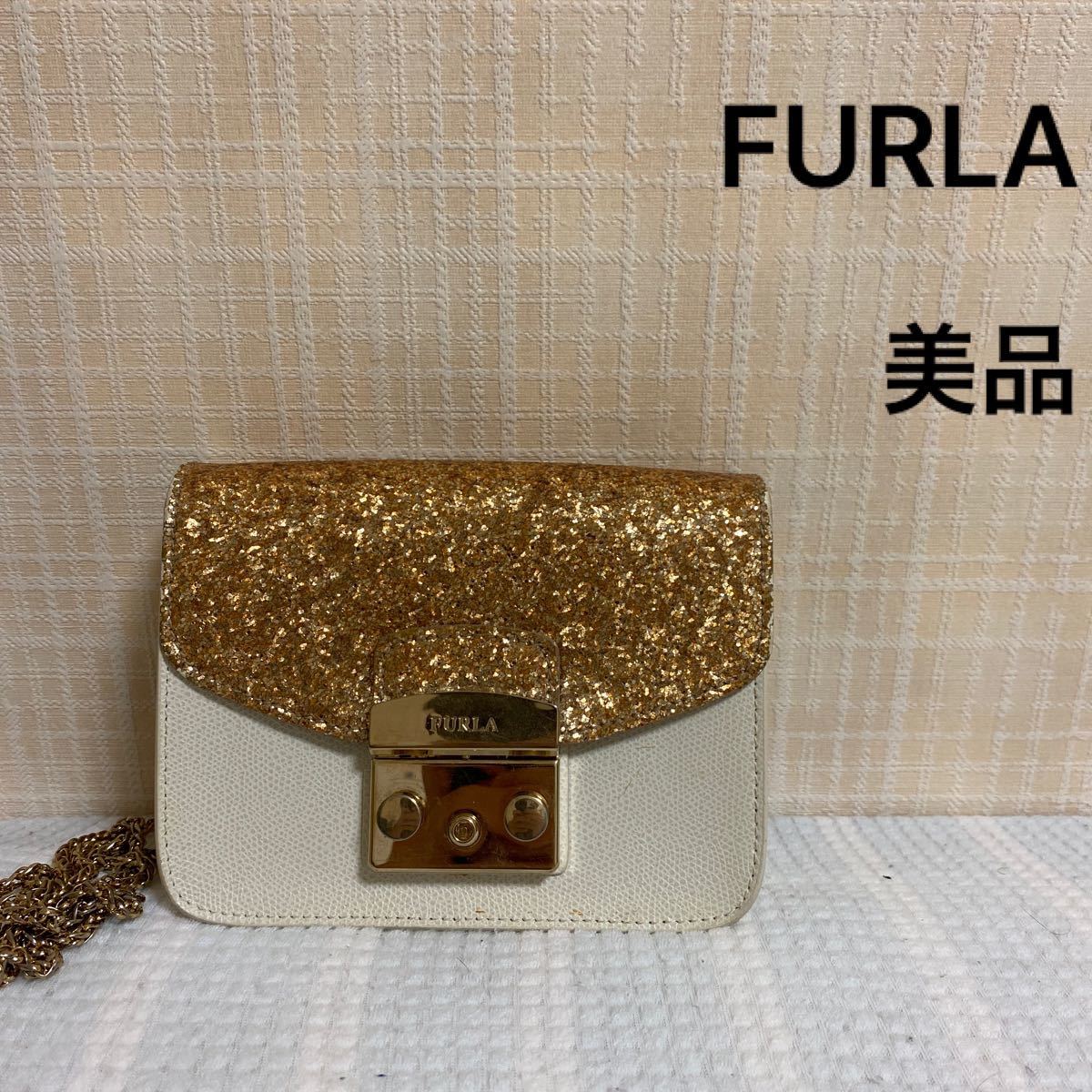 美品】FURLA フルラ ゴールドチェーン ショルダーバッグ バッグ
