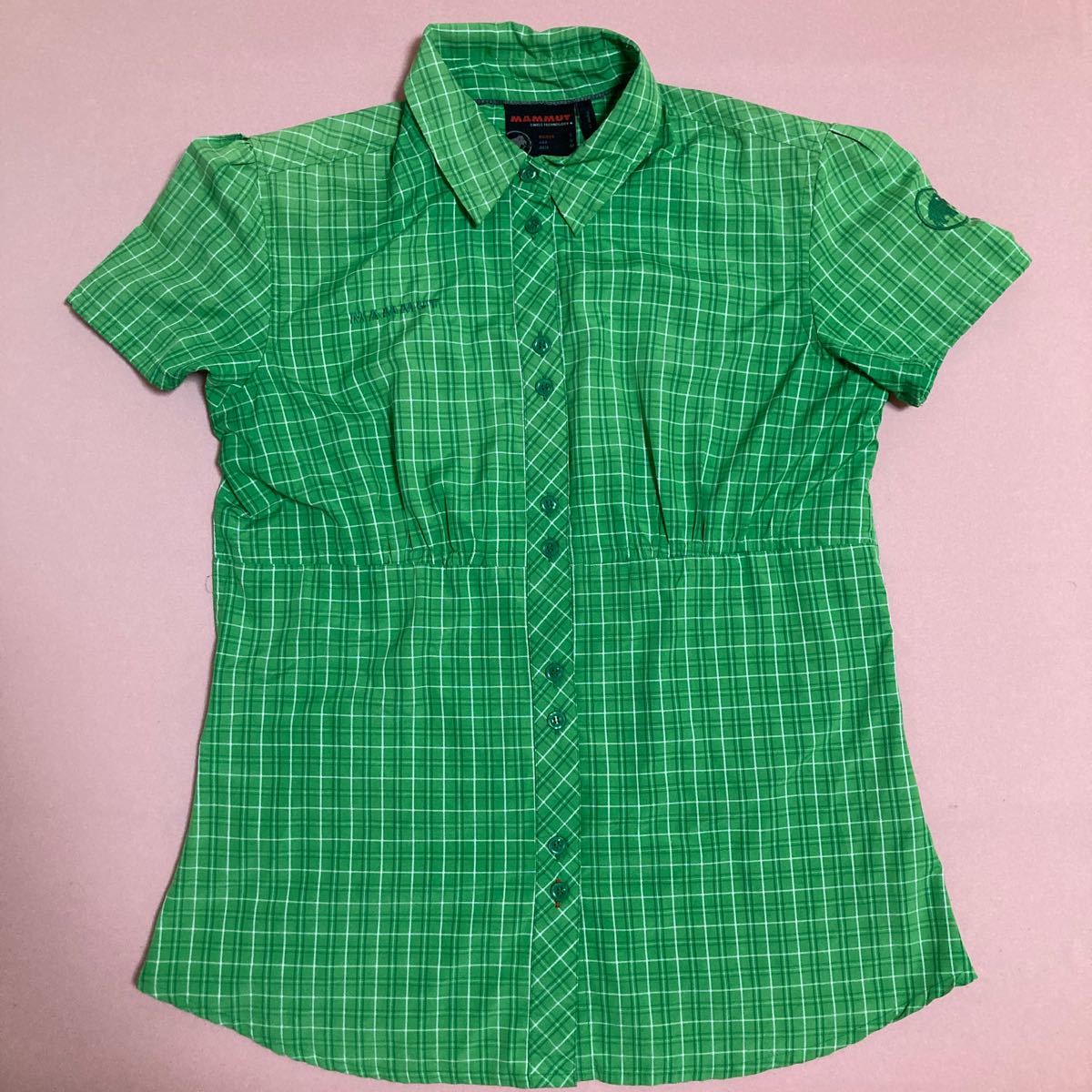 ギンガムチェック 半袖　マムート　MAMMUT グリーン　Asia Mサイズ　ボタンシャツ