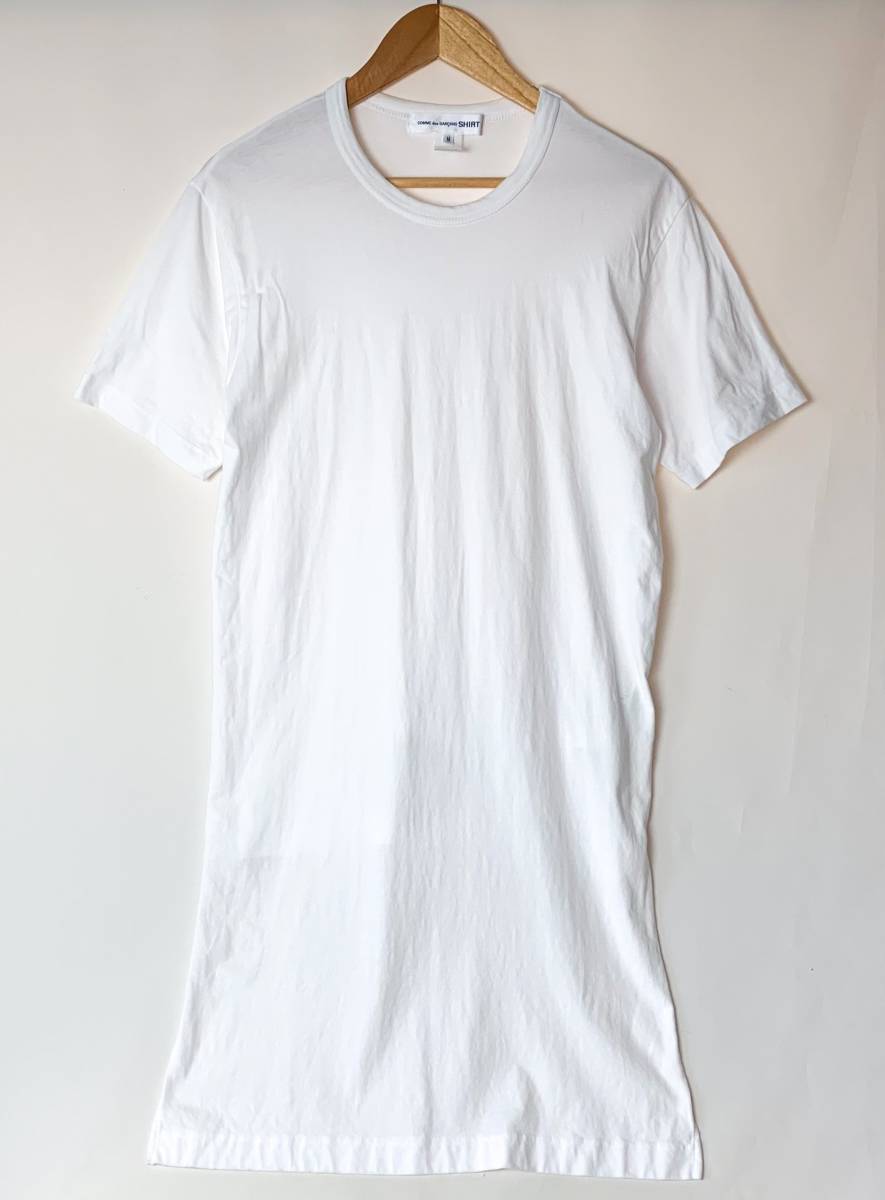 【代引き不可】 変形 ロング シャツ コムデギャルソン SEWN & CUT LONG FRONT PLAIN JERSEY COTTON Shirt Garcons des Comme 正規品 貴重 Tシャツ M 白 Mサイズ