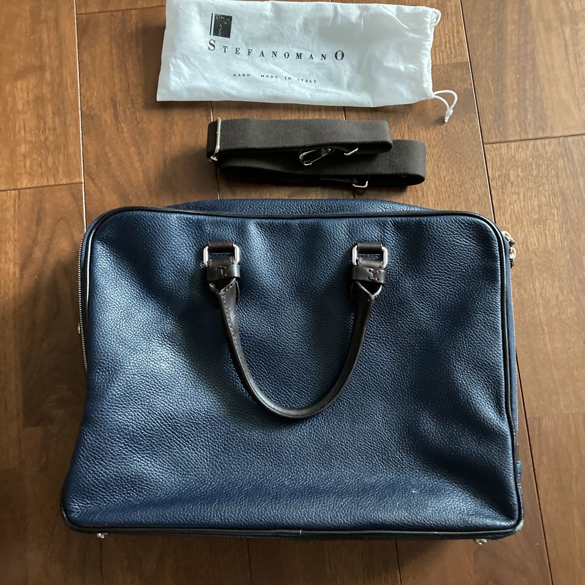STEFANOMANO イタリア製 ブリーフケース ビジネス バッグ ネイビー