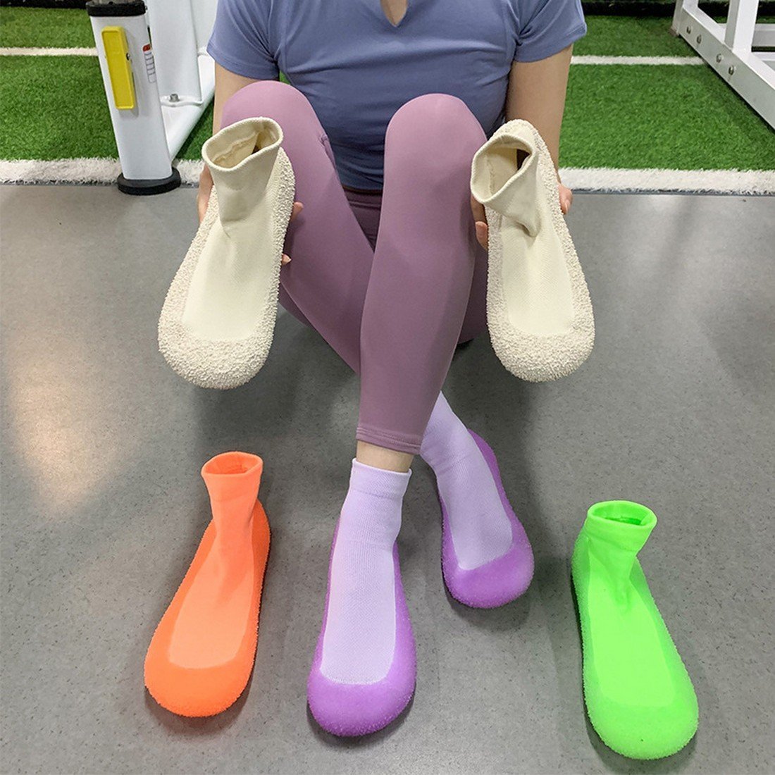  socks shoes fluorescence color slip prevention soft ventilation light weight elasticity socks room shoes interior outdoors combined use 23.5cm purple 