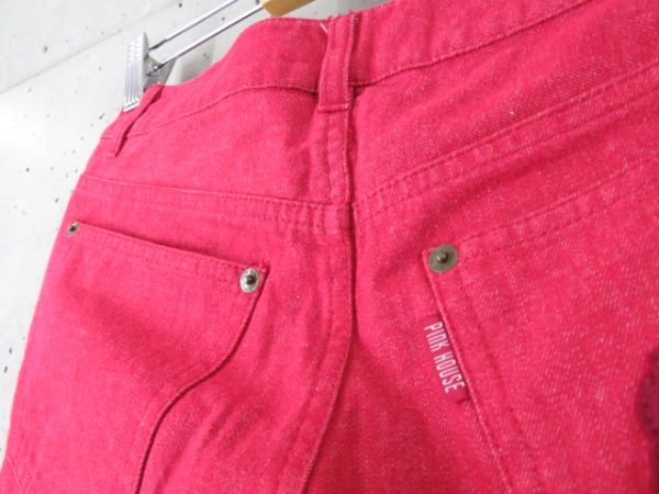 008c22* superior article. *72cm*PINK HOUSE Pink House badge attaching lining check color Denim pants M/ jeans /ji- bread / shirt / One-piece 
