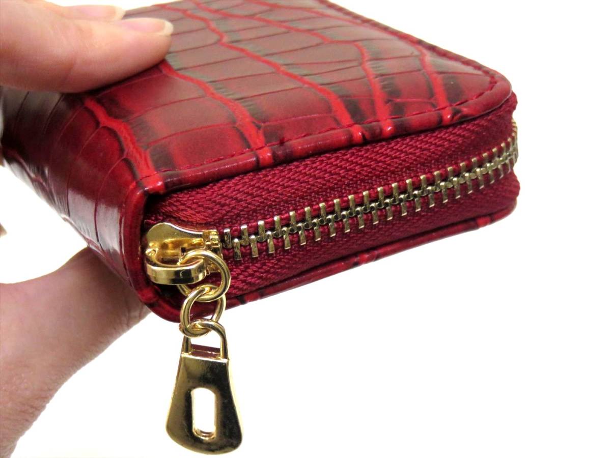 ミニ財布 クロコダイル柄 赤 レディース カードケース ウォレット 通販
