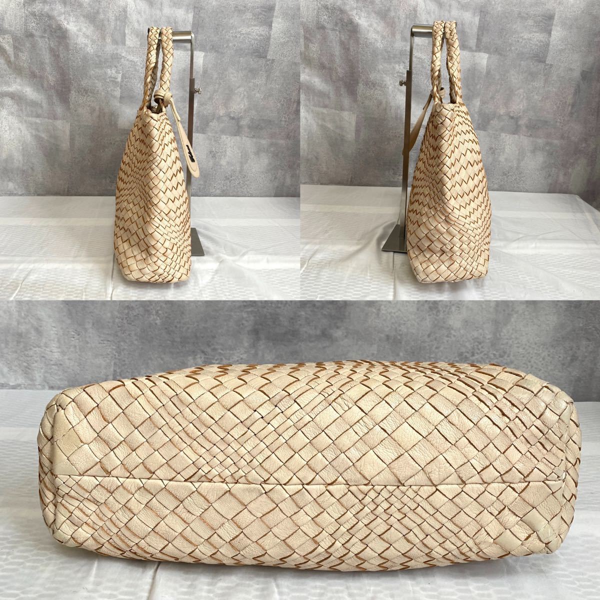 【美品】ファロルニ トートバッグ イントレ レザー 本革 ベージュ 極美品】FALORNI イントレチャート クリームベージュ レザー