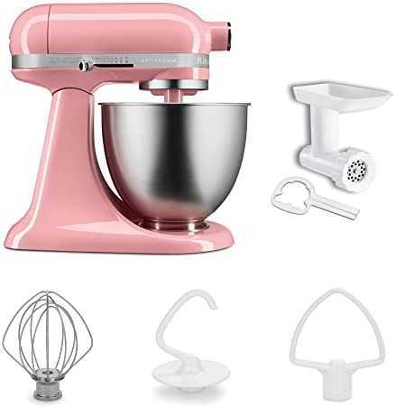 色：ピンク キッチンエイド KitchenAid 3.5QTスタンドミキサー+フードグラインダー+注入用カバー 特別セット KSM3512FGGU