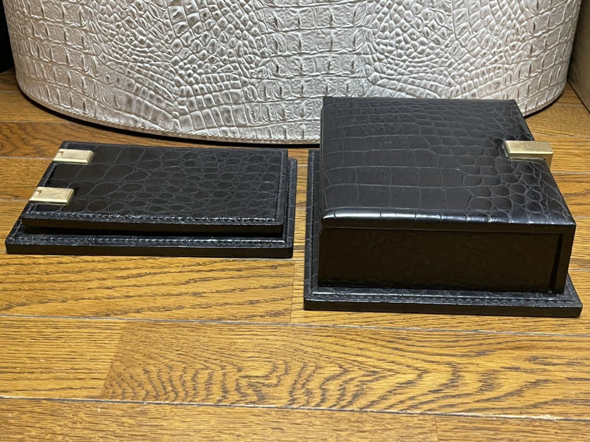 マリウスパット クロコダイル革デスク名刺入れ&メモ帳パッド箱ワニ革