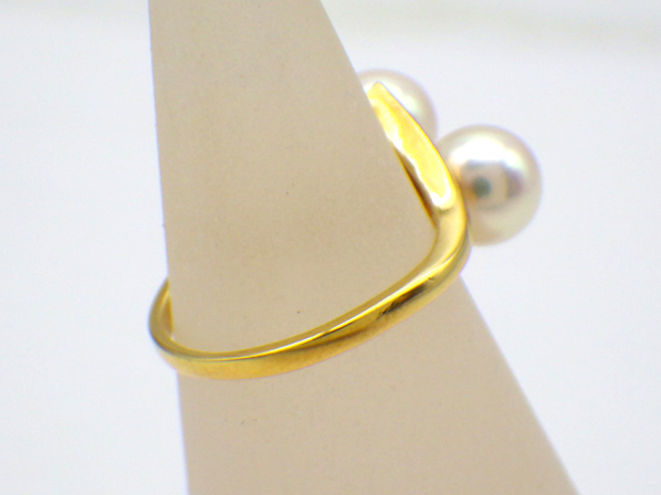 MIKIMOTO Mikimoto жемчуг кольцо K18YG желтое золото Akoya книга@ жемчуг 2P примерно 7mm #8 номер кольцо аксессуары ювелирные изделия 
