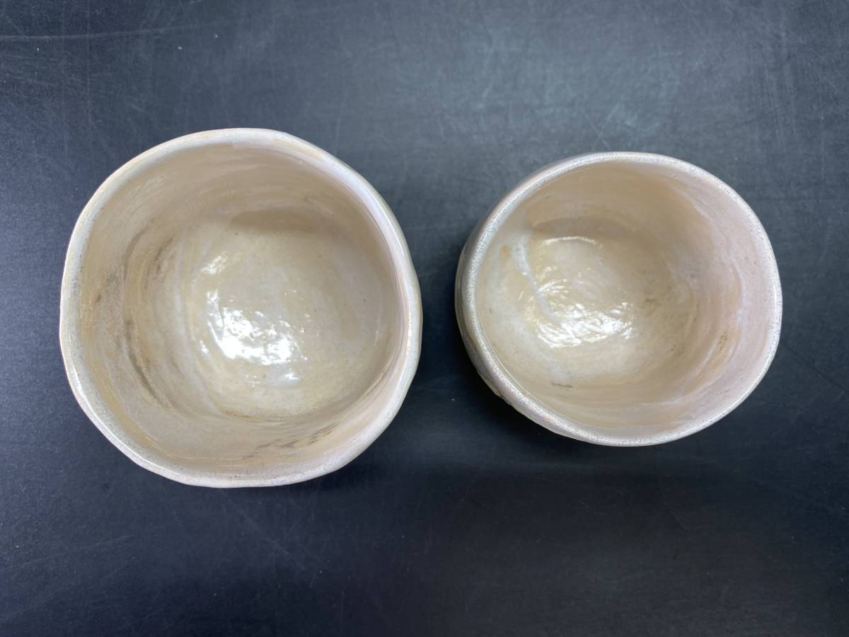 7#K/X2573 愛媛水月焼 好川恒方 色絵 花細工 夫婦湯呑 茶碗 共箱