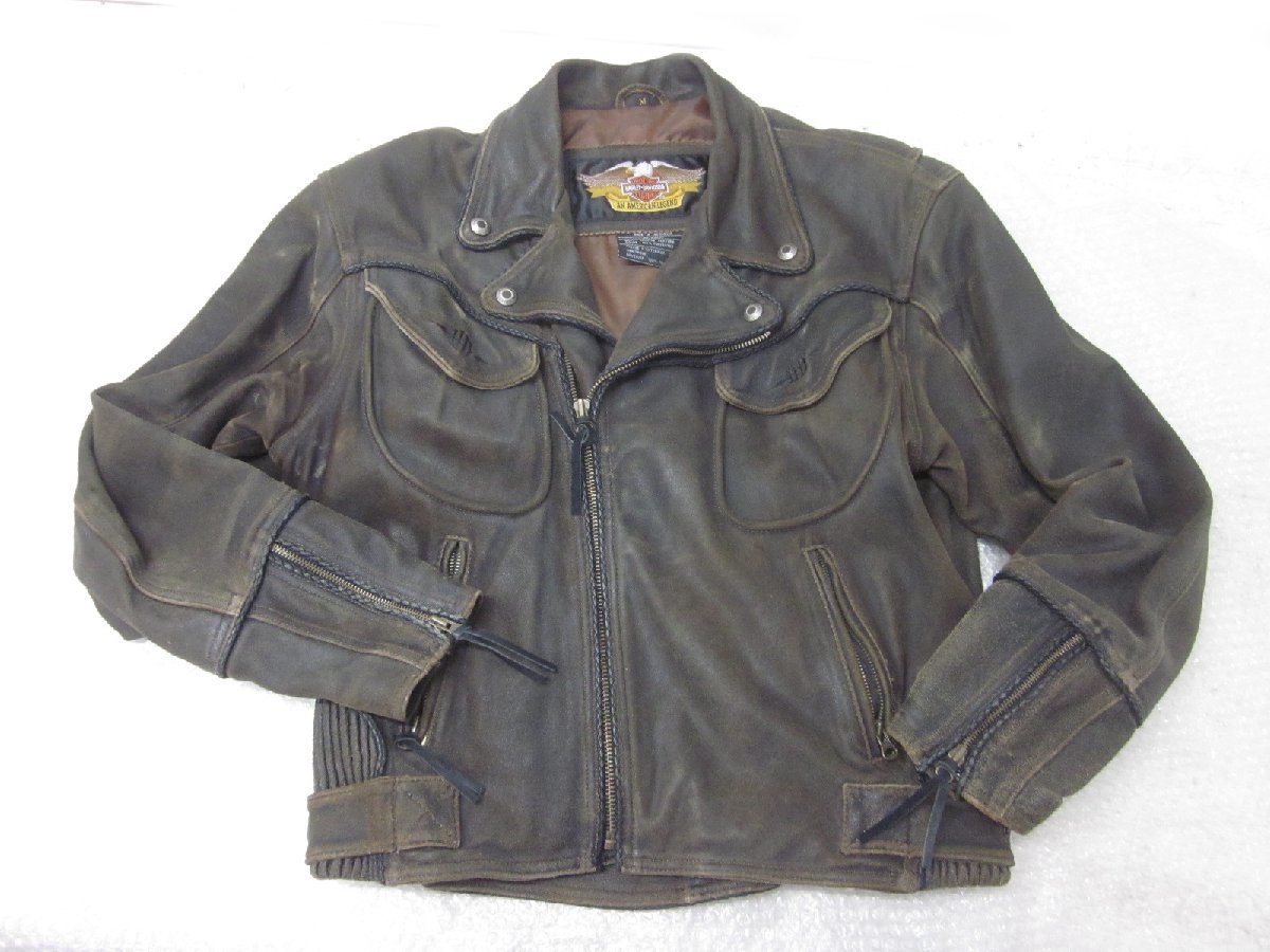 □◇美品 HARLEY DAVIDSON ハーレーダビットソン 牛革 レザー ダブル