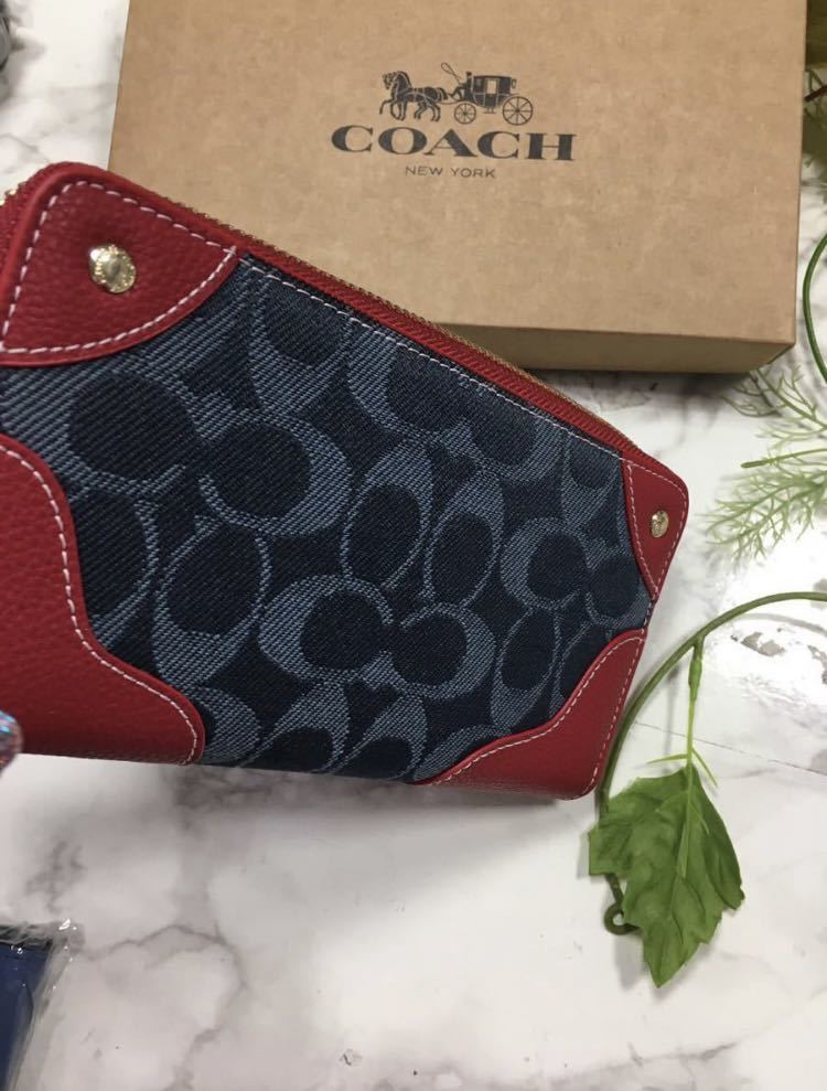COACH コーチ 正規品 長財布 赤×青デニム(女性用財布)|売買された