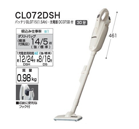 新着 マキタ CL072DSH 新品 紙パック式+ワンタッチスイッチ 7.2V充電式