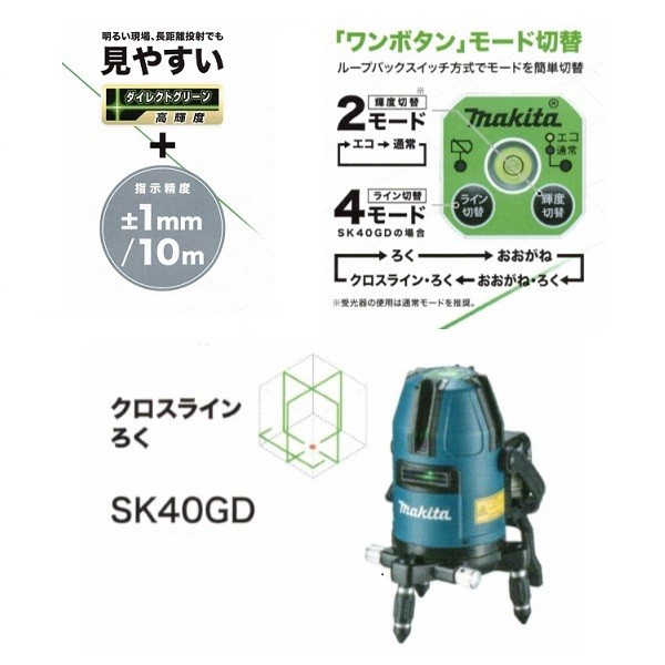 マキタ SK40GD 10.8V充電式 ダイレクトグリーンレーザー墨出し器 