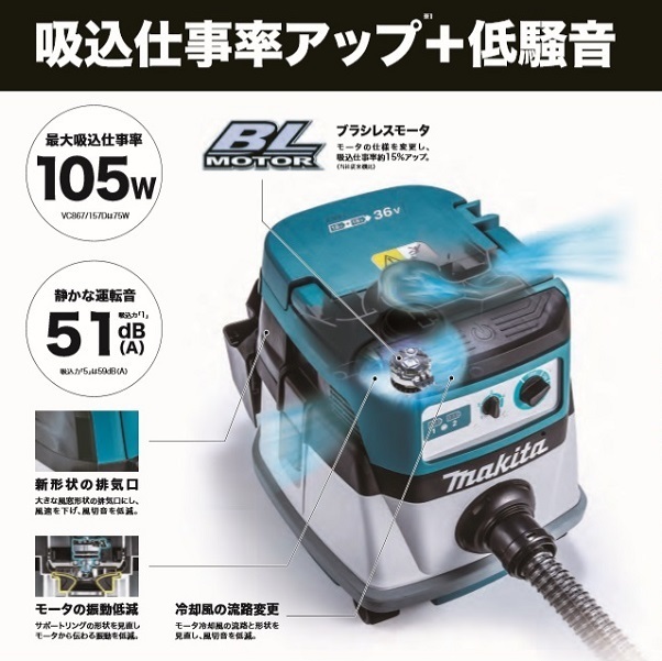 マキタ VC157DZ 18V+18V=36V 充電式粉塵専用集塵機 無線連動対応 集
