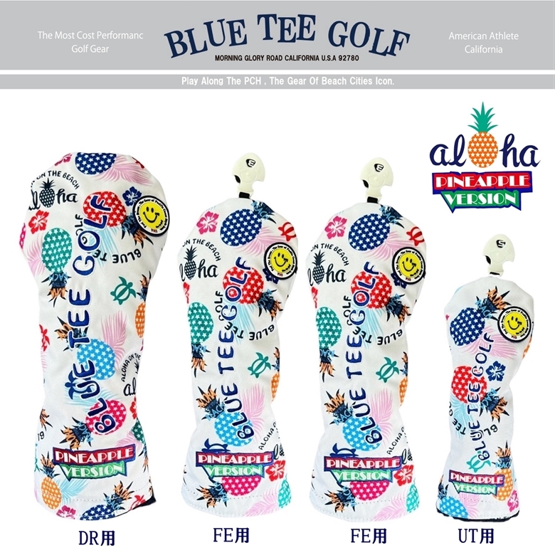 □送料無料 4P-WH ブルーティーゴルフ 【ポップン パイン：ホワイト】４本セット販売ヘッドカバー BLUE TEE GOLF PHC-03