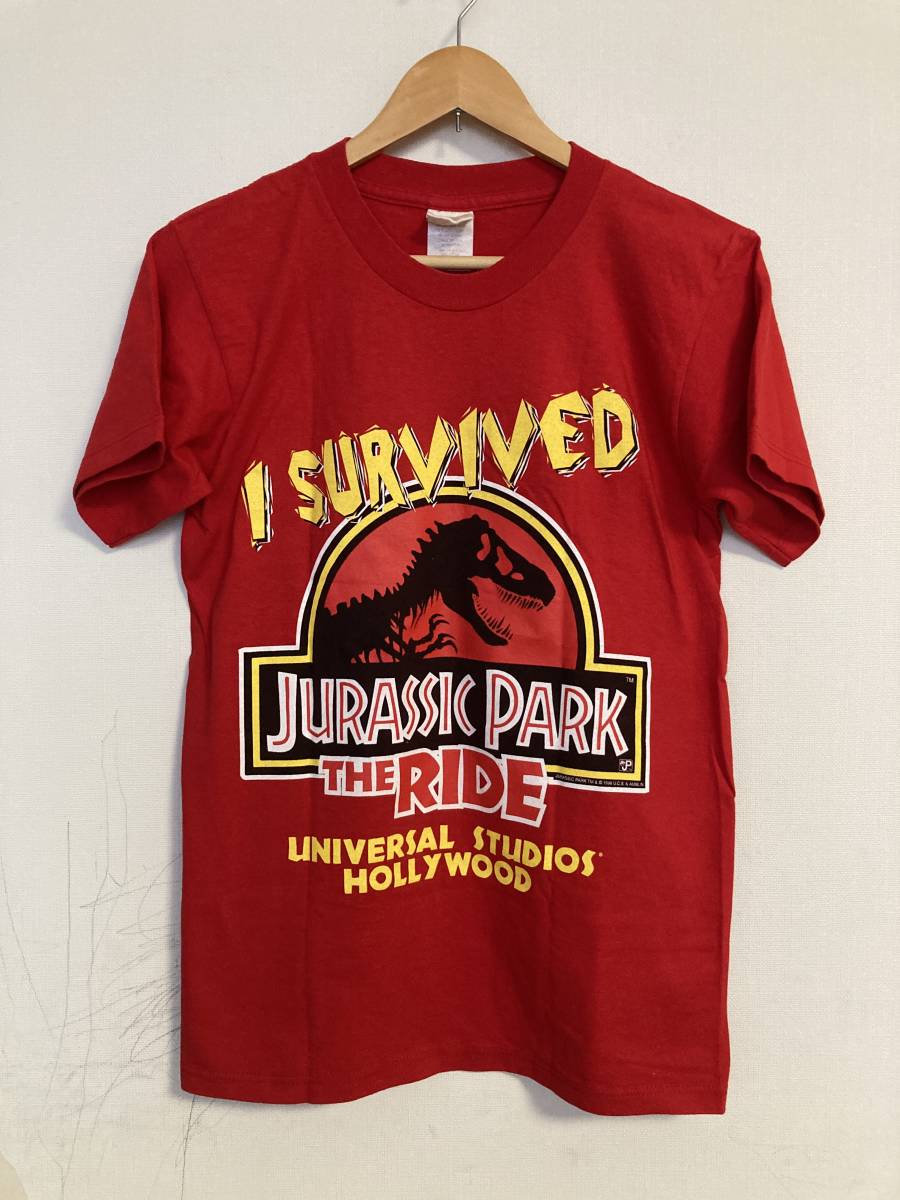 ★美品 90s JURASSIC PARK THE RIDE ジュラシックパーク Tシャツ USA製 SMALL レッド ハリウッド 恐竜 ムービー 映画 オールド_画像1