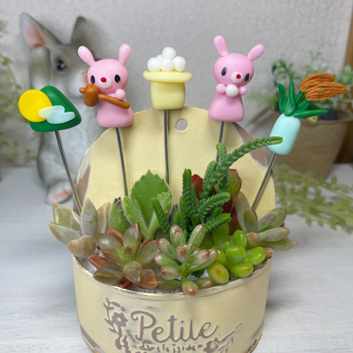 ガーデンピック ハンドメイド カラフルたぬきさんのhappyピック 多肉植物 通販