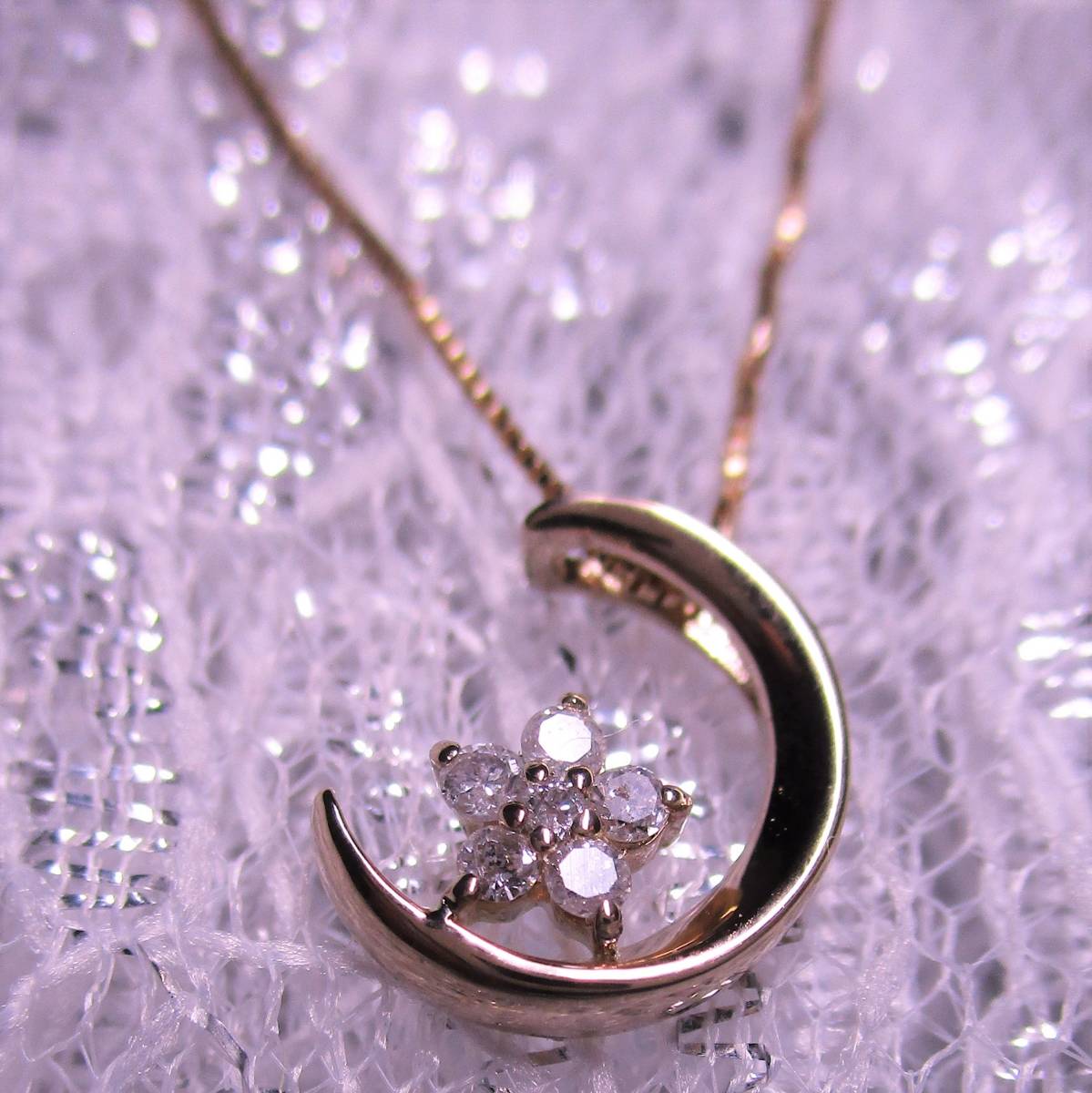 【新品】ダイヤモンド0.05ct/月と星/18金ピンクゴールドネックレス k18 moon&star_画像2