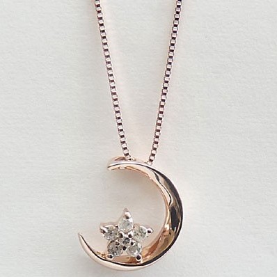 【新品】ダイヤモンド0.05ct/月と星/18金ピンクゴールドネックレス k18 moon&star_画像1