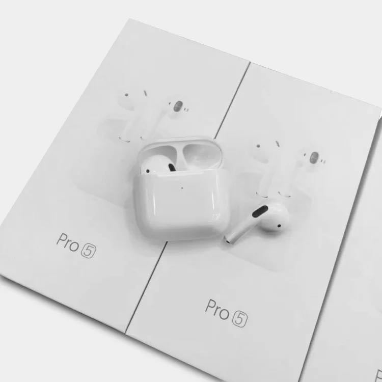 1円〜 ★送料無料★新品★ Pro5 白 Apple AirPods 型 ワイヤレスイヤホン 自動ペアリング Bluetooth V5.1+EDR iPhone iPad Mac対応_画像3