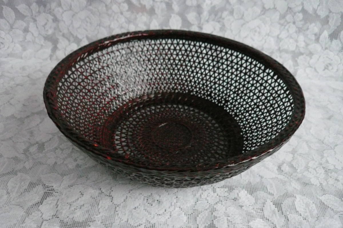 漆器　籃胎菓子鉢　果物入れ　25cm　中古品_画像1