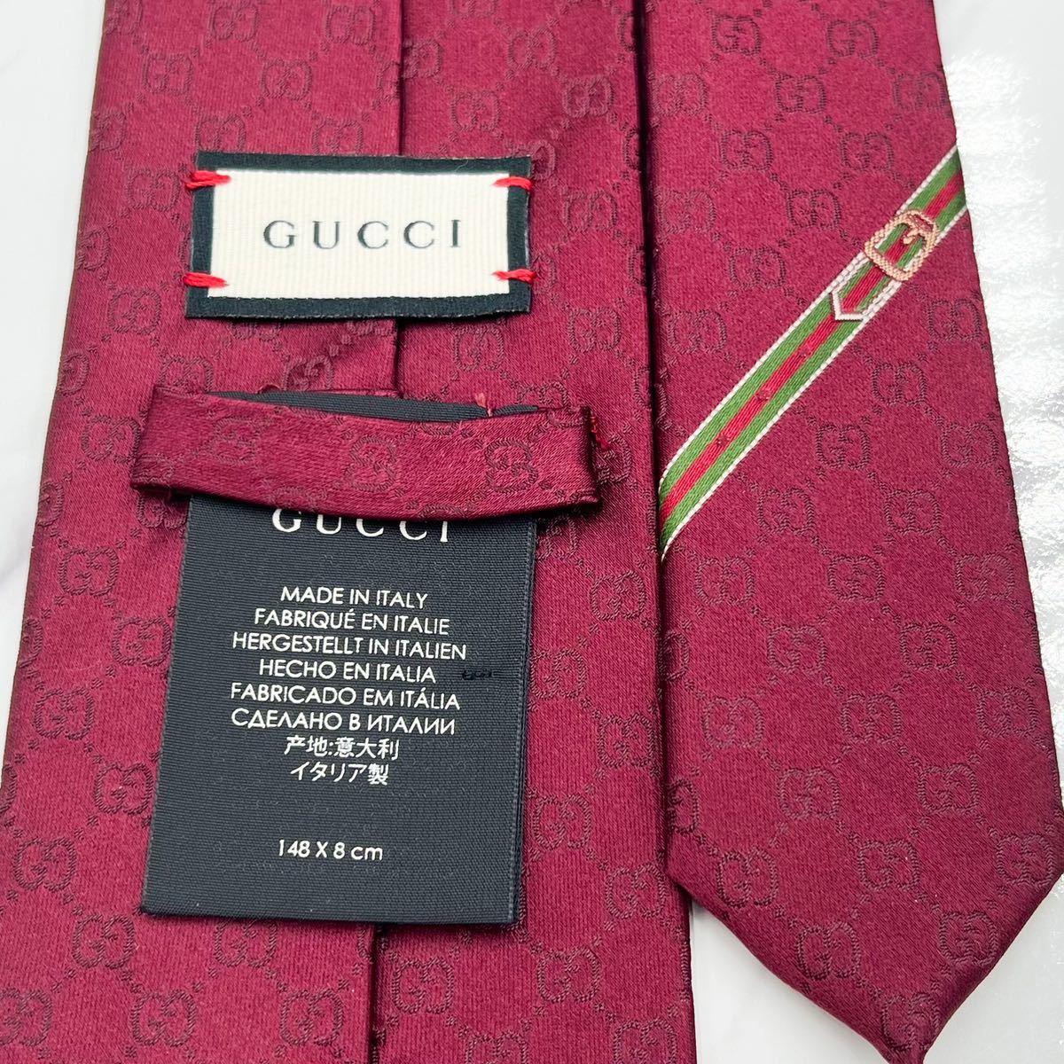 お得再入荷 GUCCI グッチ ネクタイ GG柄 レッド 現行 イタリア シルク