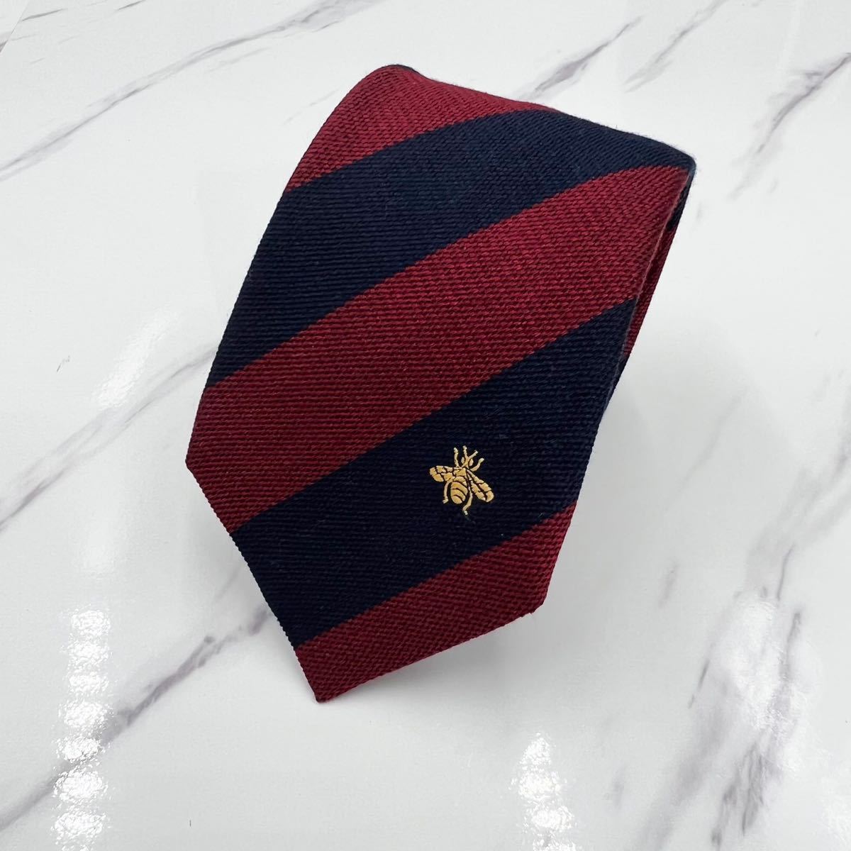 1円 極 ネクタイ GUCCI グッチ 現行タグ シルク GG柄 蜂 bee シェリー