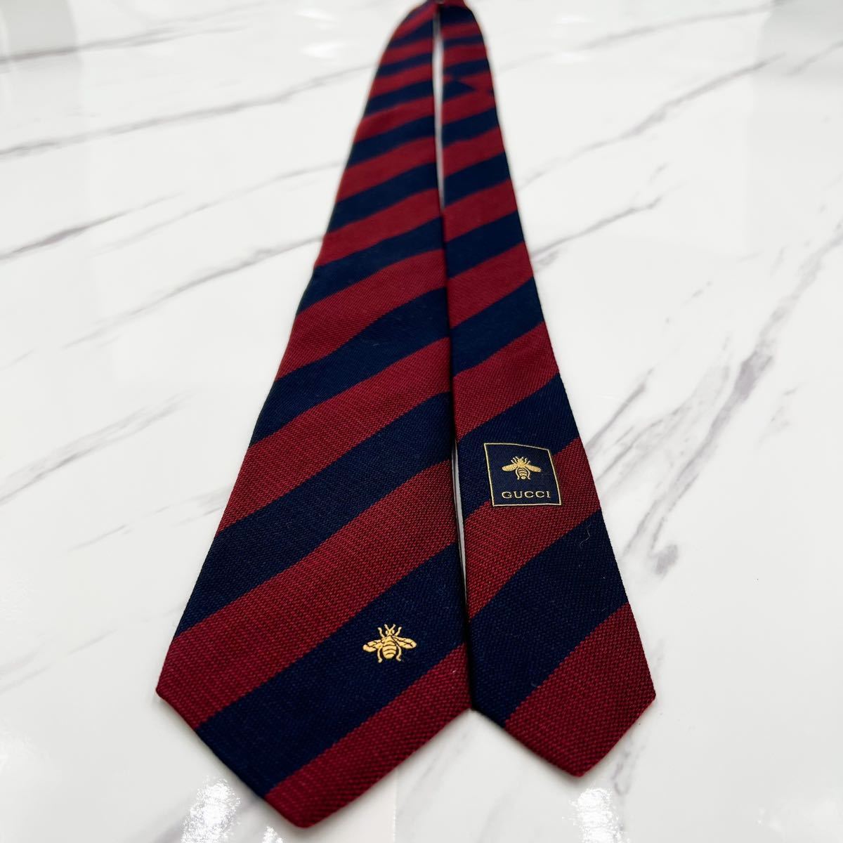 1円 極 ネクタイ GUCCI グッチ 現行タグ シルク GG柄 蜂 bee シェリー