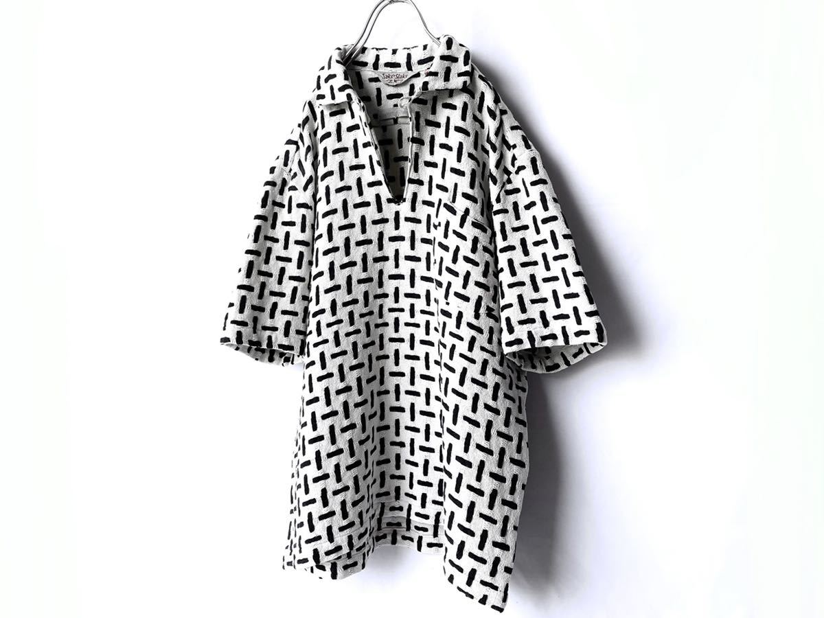 希少 50s60s vintage デザインプルオーバーシャツ 半袖シャツジャケット 織柄 黒白 古着ビンテージ40s70s80s90s