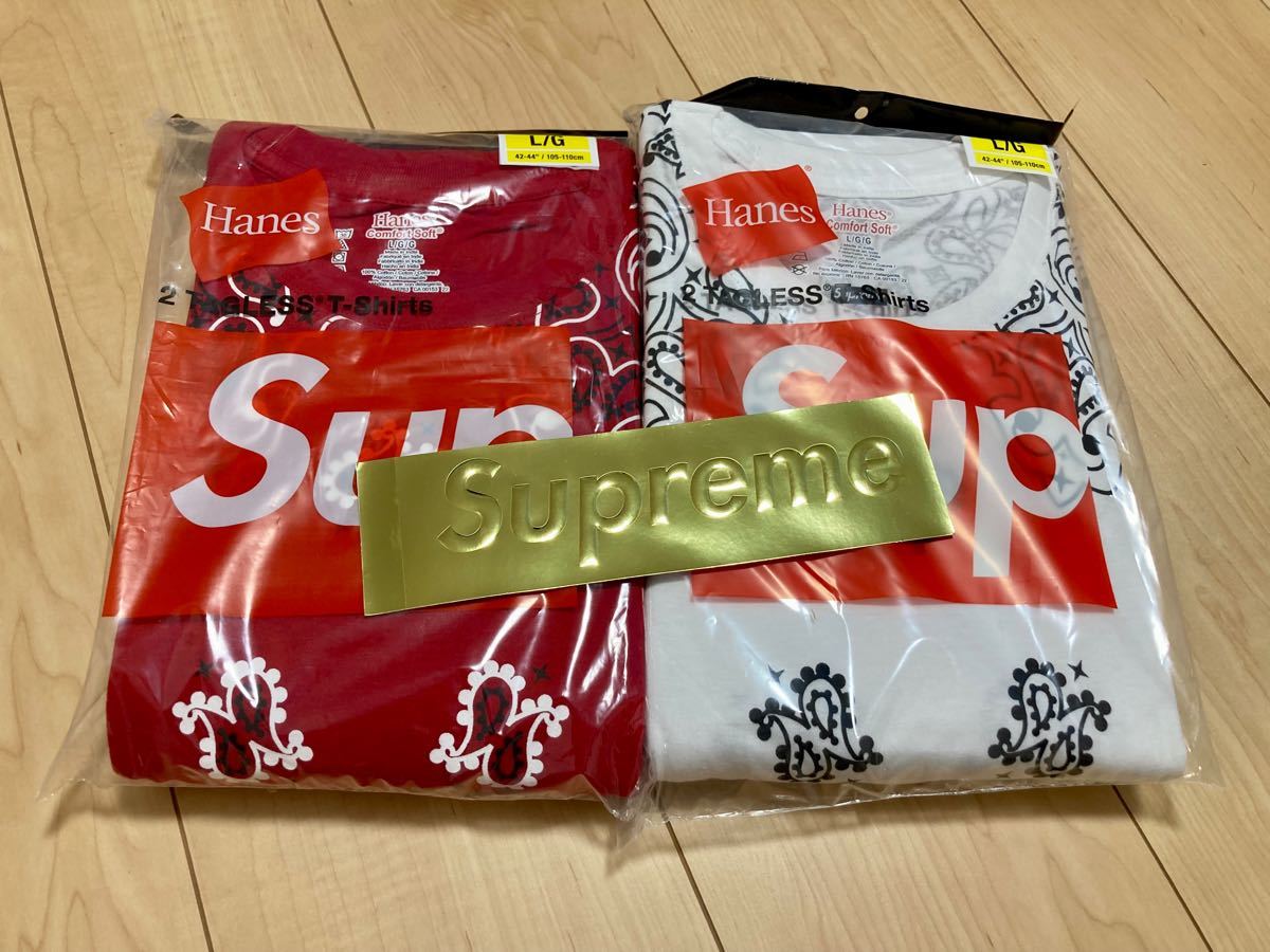 Supreme Hanes Bandana Pack Tee Lサイズ 22FW Tシャツ/カットソー(半袖/袖なし) トップス メンズ 正規