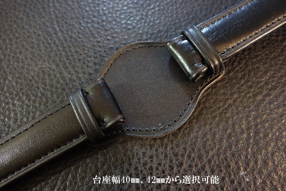 ◆台座付 D-Buckle Vintage Belt◆高品質国産本牛革カーフ Custom Order(台座SIZE/BUCKLE) 16mm BLACK 黒 腕時計ベルト Vintage SEIKO等に_画像3