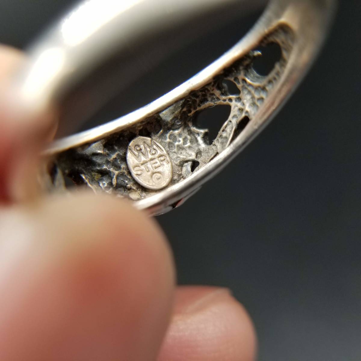  abalone . sterling silver Heart American a-ru deco Vintage ring silver Showa Retro ring te The Yinling g Avalon shell YU31