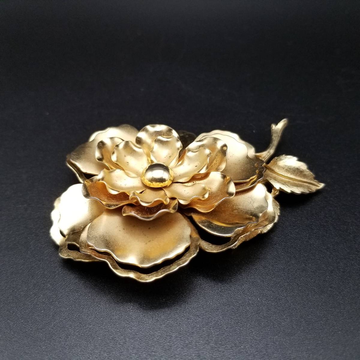 花 ゴールドトーン 米国 アールデコ ヴィンテージ ブローチ 昭和レトロ