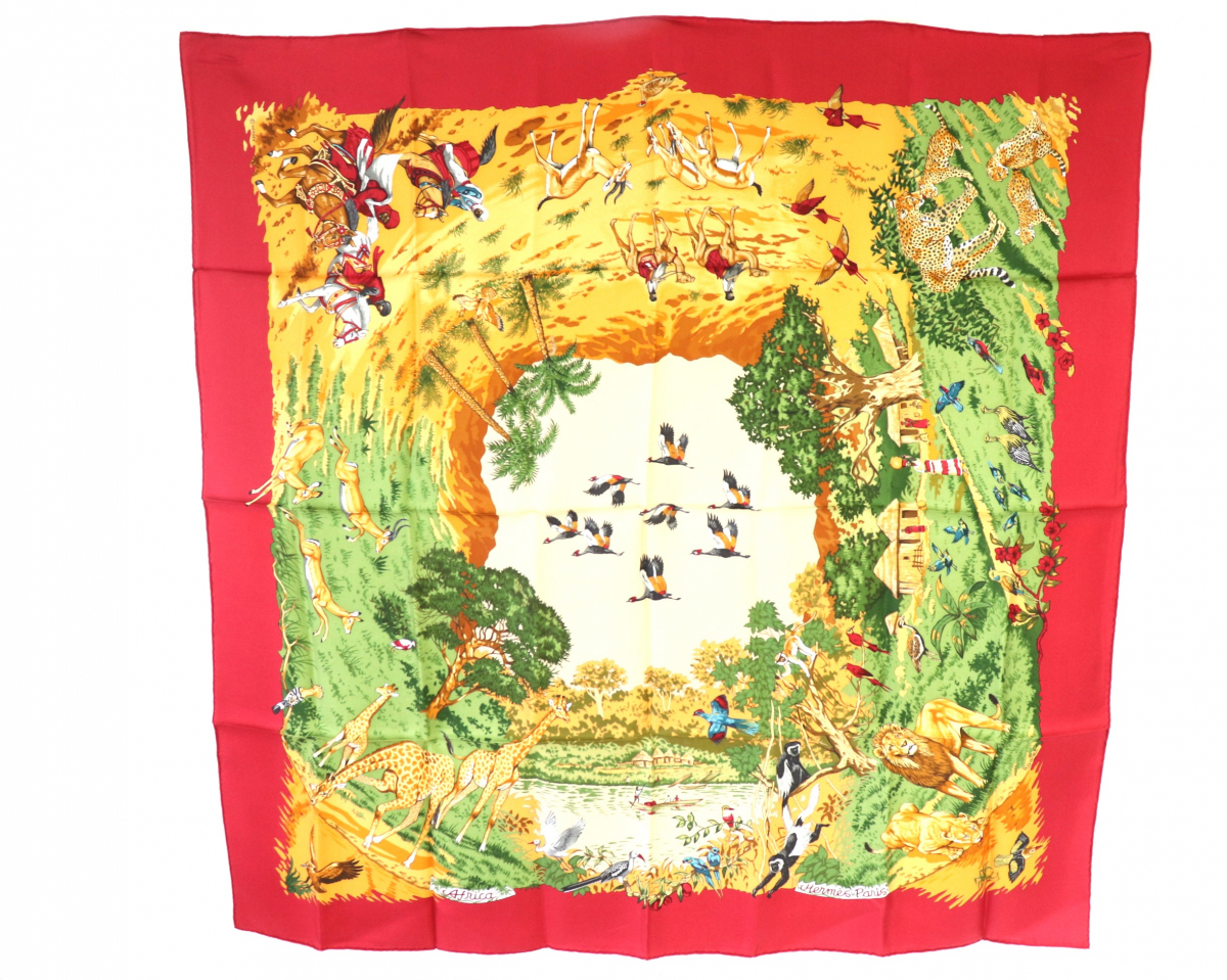 ト葛】 美品 HERMES エルメス Africa アフリカ カレ90 スカーフ 大判