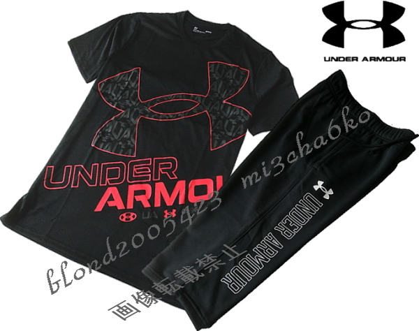 ■新品【UNDER ARMOUR】アンダーアーマークロップズ3/4仕様 BIGロゴ水分コントロールDRY上下■BK/XL_画像1