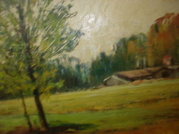 *[ excellent article .]*... beautiful ranch. autumn autograph autograph oil painting . landscape painting old .. Nagano Showa Retro antique rare article objet d'art relief ornament decoration thing 