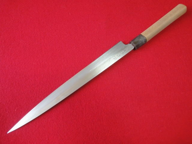 【かね惣】※上作 刺身包丁 刃渡28.2㎝ 全長43.7㎝ 峰厚4.1㎜ ※片刃 中古品 全国一律送料1100円